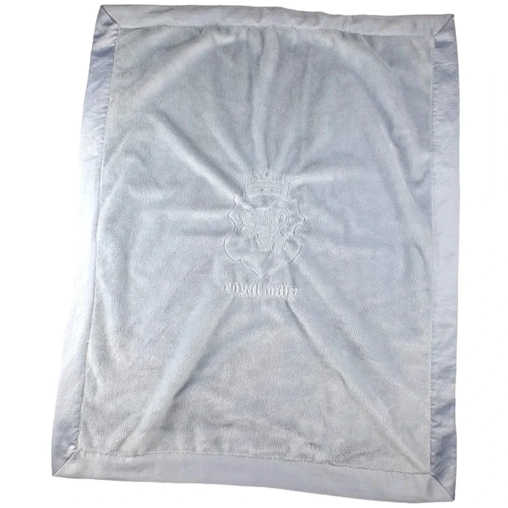 Barefoot Dreams Silver Gray Royal Baby Crown Blanket Satin htf Lovey 30x40